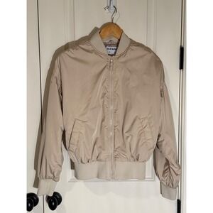 Old Navy Womens Tan Ivory Ruched Sleeve Bomber Jacket XS